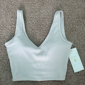 BuffBunny Light Gray Ribbed V-Neck Crop Top